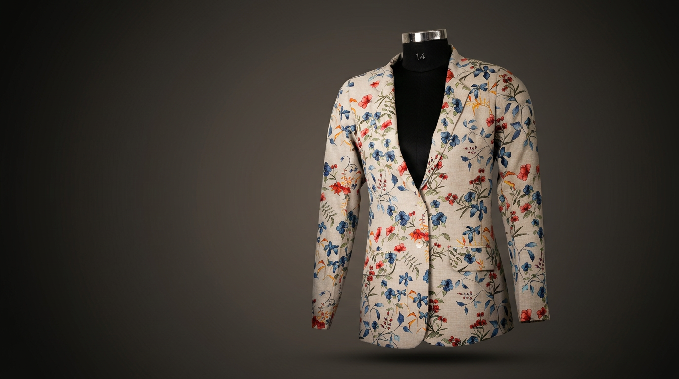 DORI floral linen blazer — studio editorial