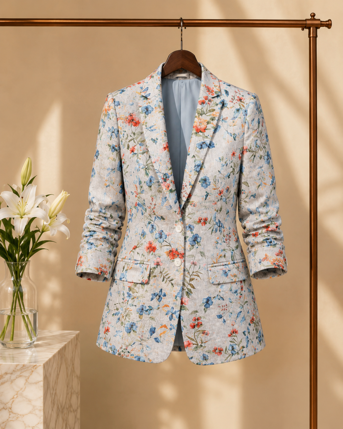 DORI floral blazer with hand-painted botanical print